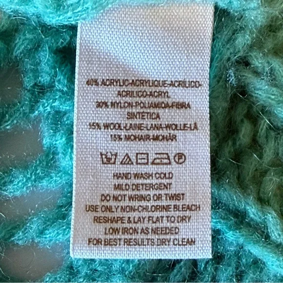 Free People Fluff cableknit chunky pullover sweater, scoop neck, green sz M - Picture 12 of 13